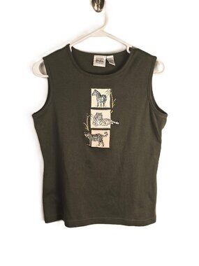 Jason Maxwell Womens Sleeveless Tshirt Small Cheetah Tiger Zebra Safari Olive Gr